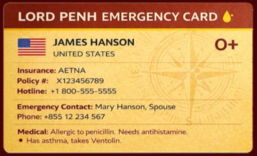 Lord Penh Emergency Card sample